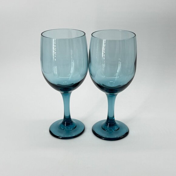 Libbey Aqua Blue Wine Glasses 7" Tall Vintage Elegant Design Set Of 2 - Picture 4 of 7